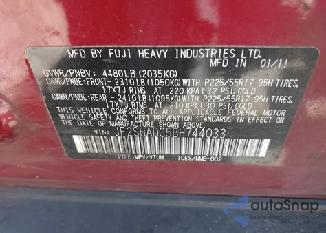 2011 Subaru Forester 2.5X Premium from USA, damaged, VIN JF2SHADC5BH744033